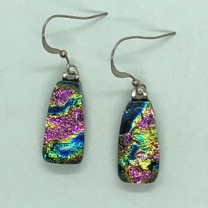 Handcrafted Silver Metal Dichroic Glass Earrings